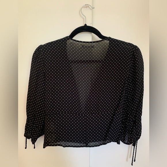 Reformation Sheer black and white polka dot Blouse with buttons size 10 - Picture 2 of 11